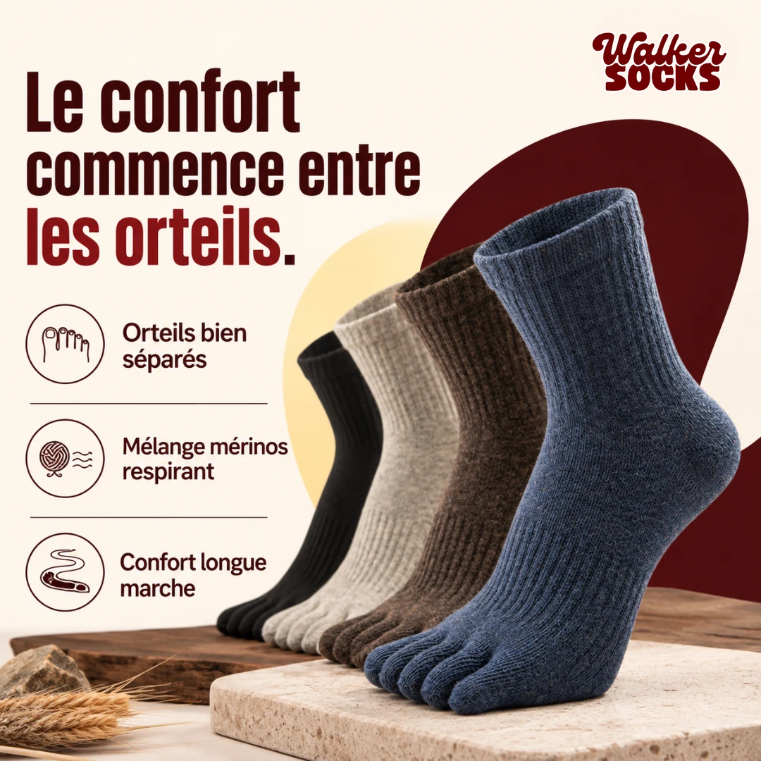 Photographie officielle des chaussettes cinq doigts unies WalkerSocks
